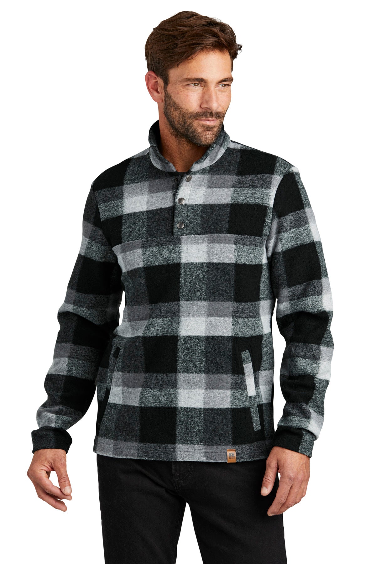 Front View of DpBlkPlaid Russell Outdoors Basin Snap Pullover RU551 RU551