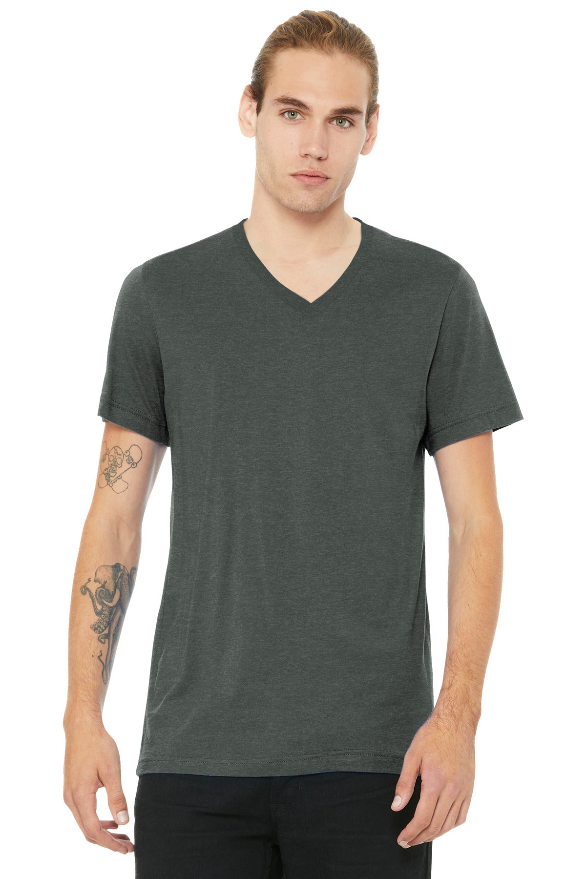 Front View of DpHeather BELLA+CANVAS Unisex Heather CVC V-Neck Tee BC3005CVC
