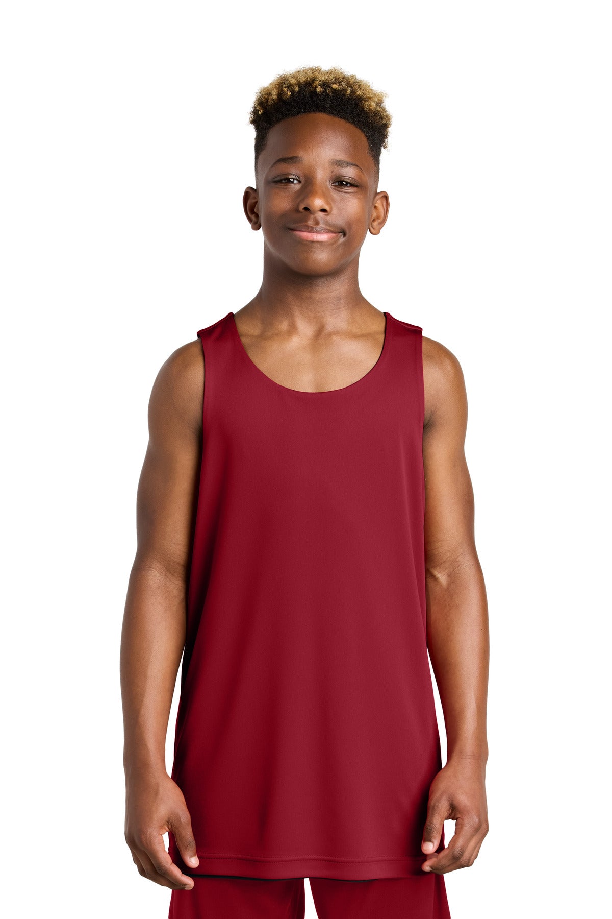 Front View of DpRd/Blk Sport-Tek Youth PosiCharge Competitor Rev Tank YST551
