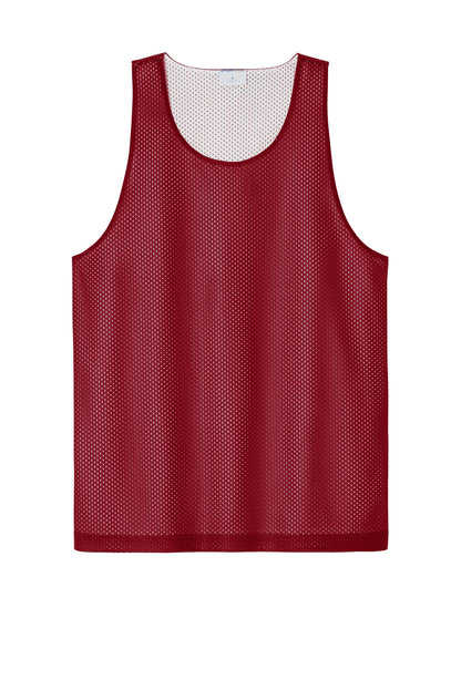 Front View of DpRd/Wht Sport-Tek PosiCharge Reversible Mesh Tank ST5000