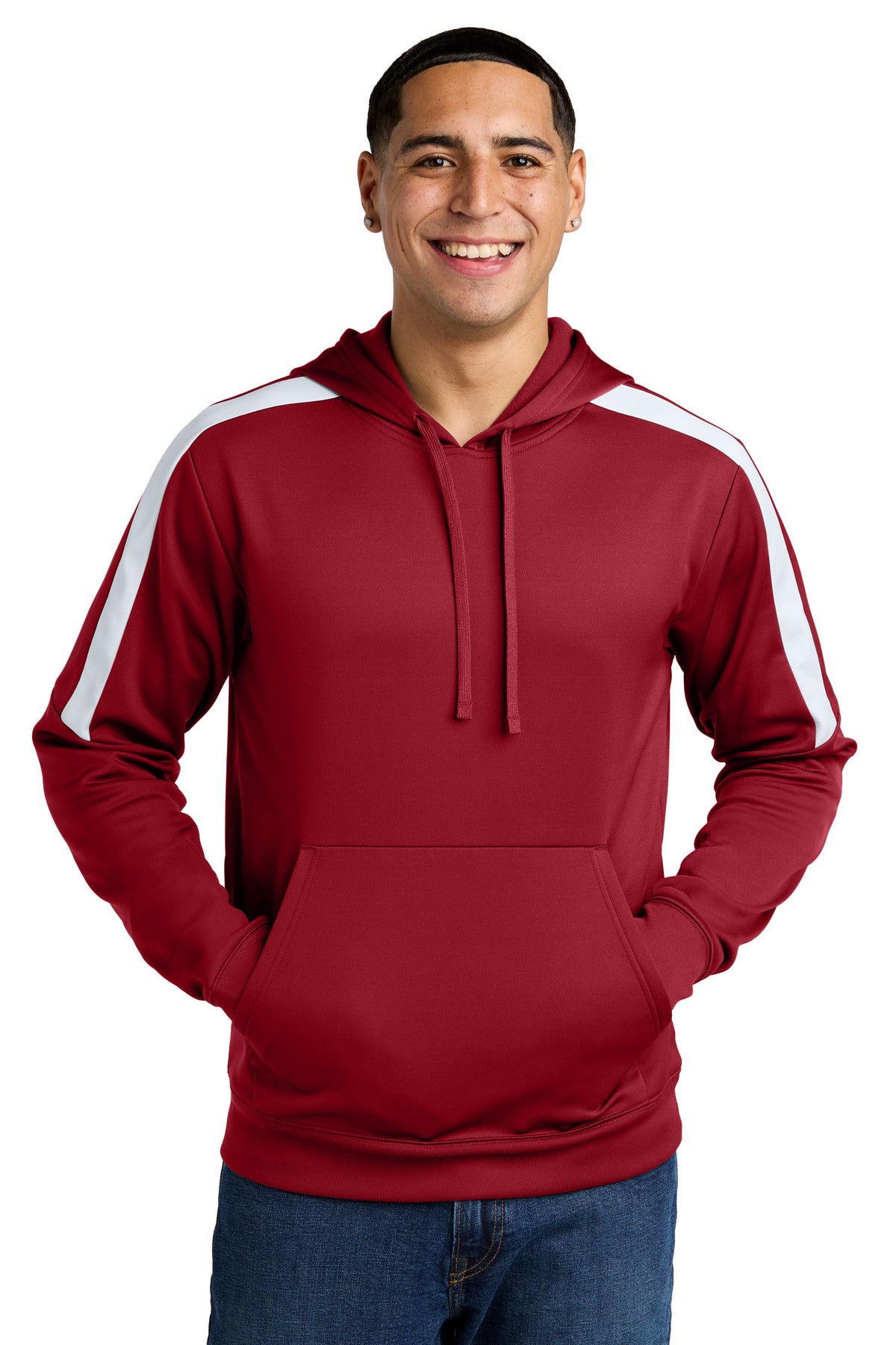 Front View of DpRd/Wht Sport-Tek Sport-Wick Fleece United Pullover Hoodie ST255
