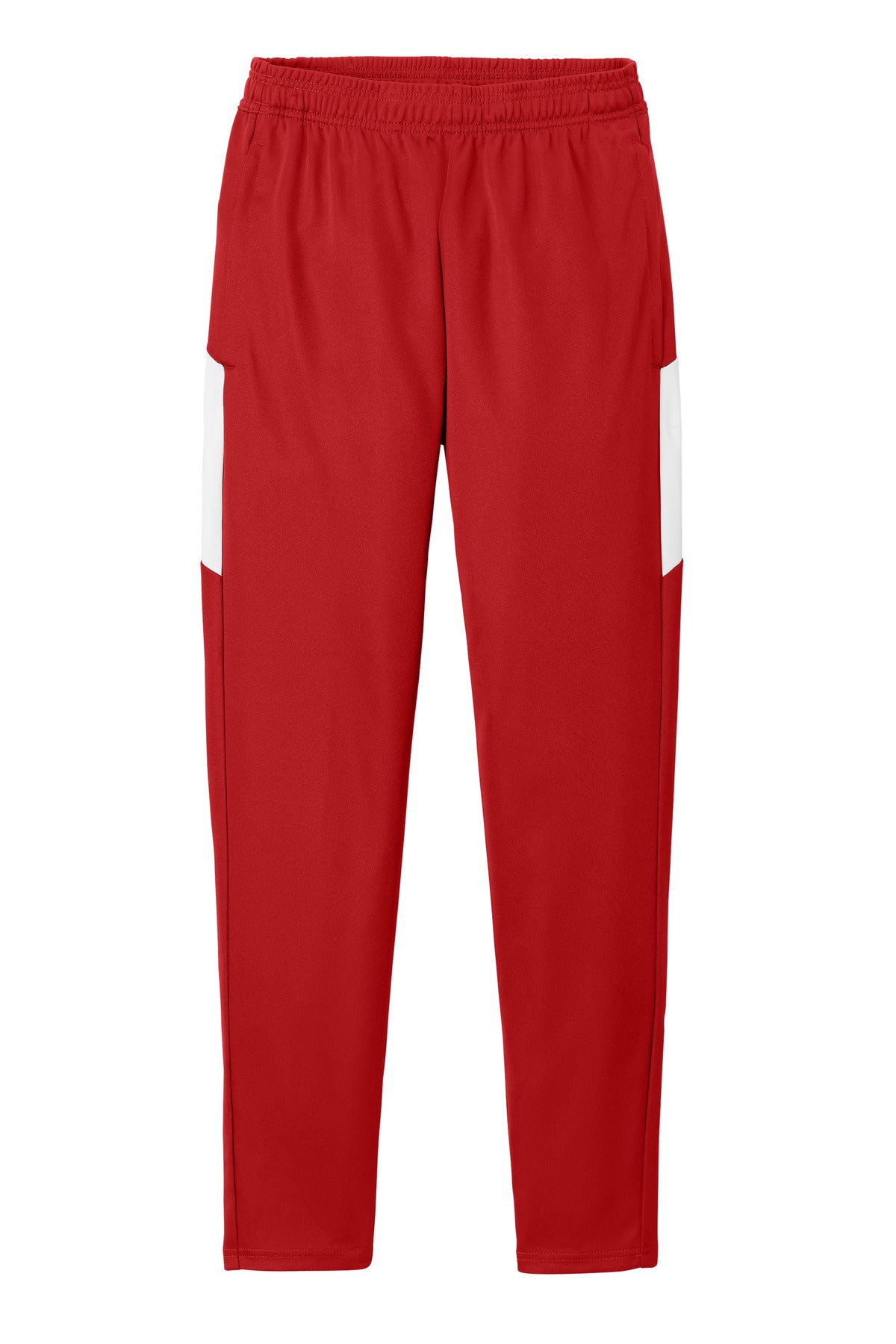 Front View of DpRd/Wht Sport-Tek Travel Pant PST800