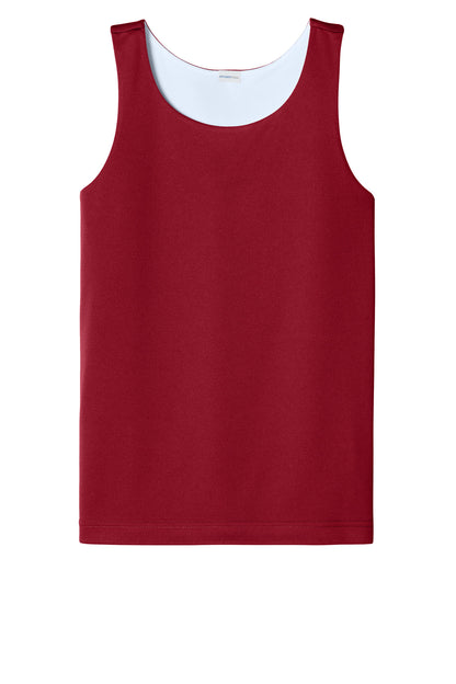 Front View of DpRd/Wht Sport-Tek Youth PosiCharge Competitor Rev Tank YST551