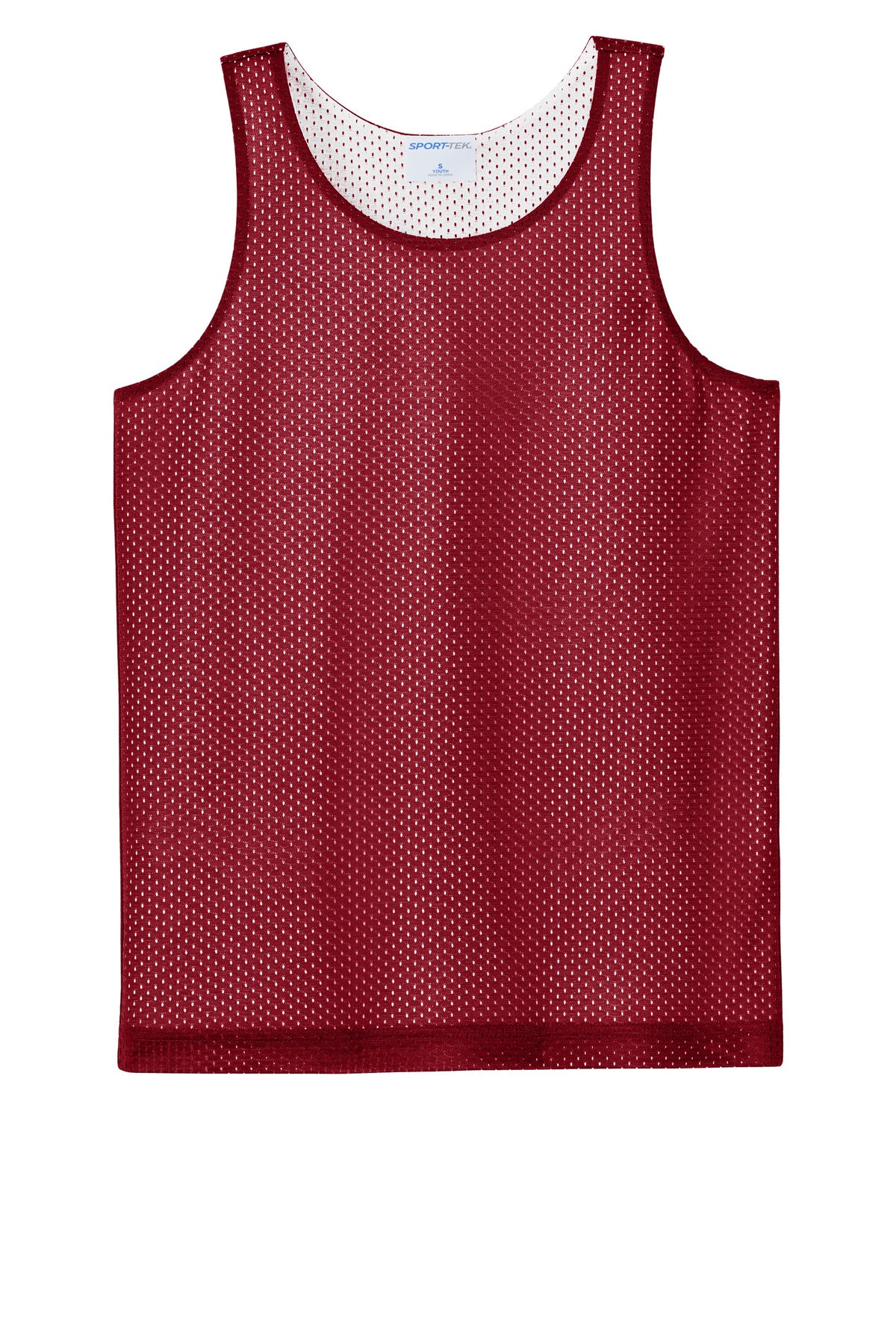 Front View of DpRd/Wht Sport-Tek Youth PosiCharge Reversible Mesh Tank YST5000
