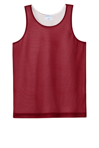 Front View of DpRd/Wht Sport-Tek Youth PosiCharge Reversible Mesh Tank YST5000