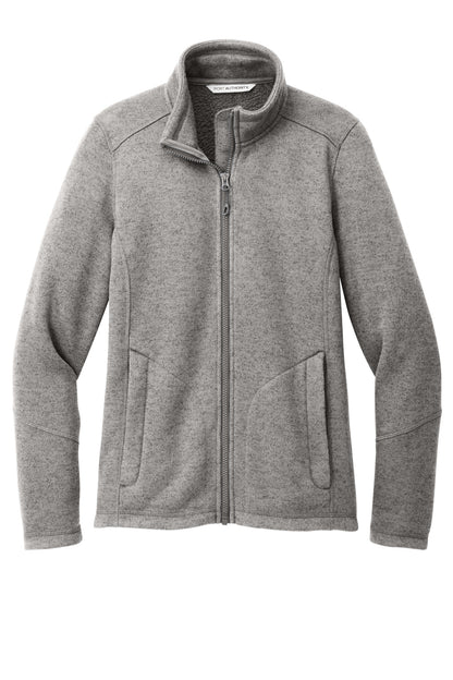 Front View of DpSmkHthr Port Authority Women's Arc Sweater Fleece Jacket L428