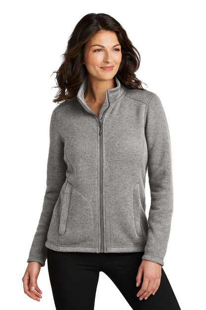 Front View of DpSmkHthr Port Authority Women's Arc Sweater Fleece Jacket L428