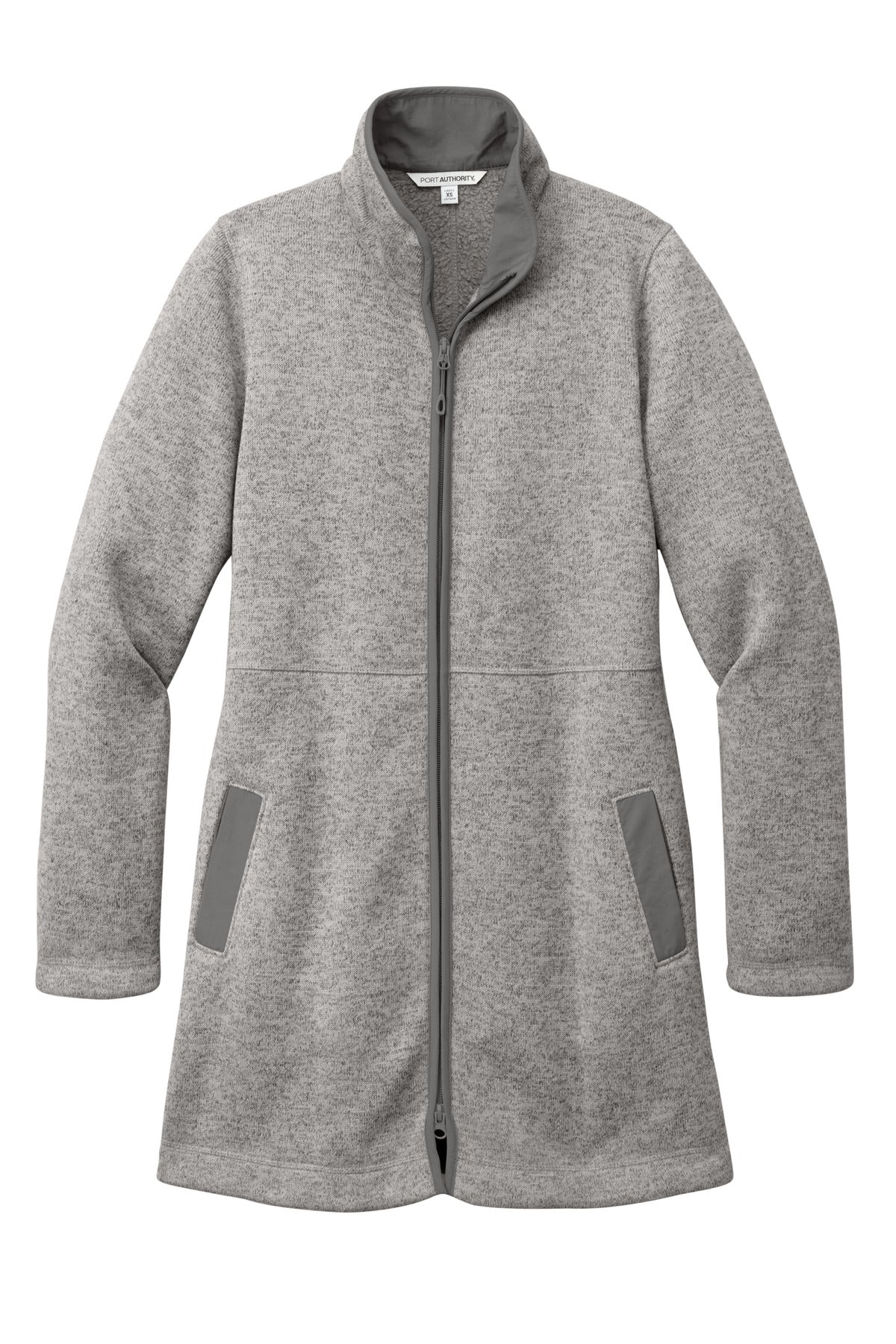 Front View of DpSmkHthr Port Authority Women's Arc Sweater Fleece Long Jacket L425