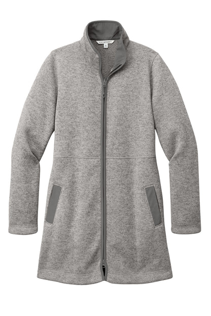 Front View of DpSmkHthr Port Authority Women's Arc Sweater Fleece Long Jacket L425