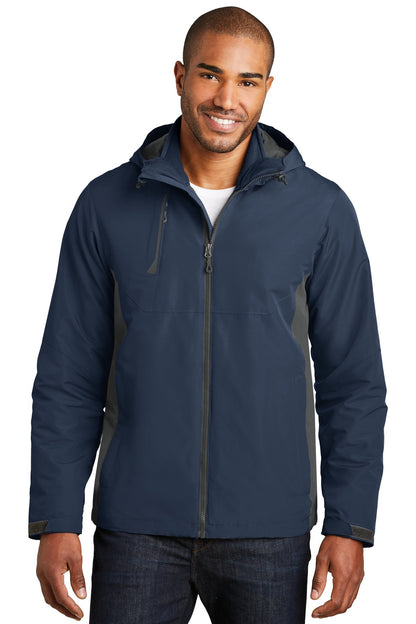 Front View of Dr Bl Ny/Gy St Port Authority Merge 3-in-1 Jacket. J338