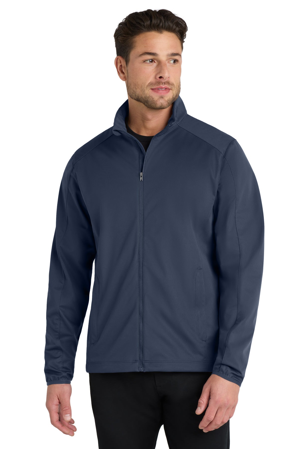 Front View of Dress Blue Nvy Port Authority Active Soft Shell Jacket. J717