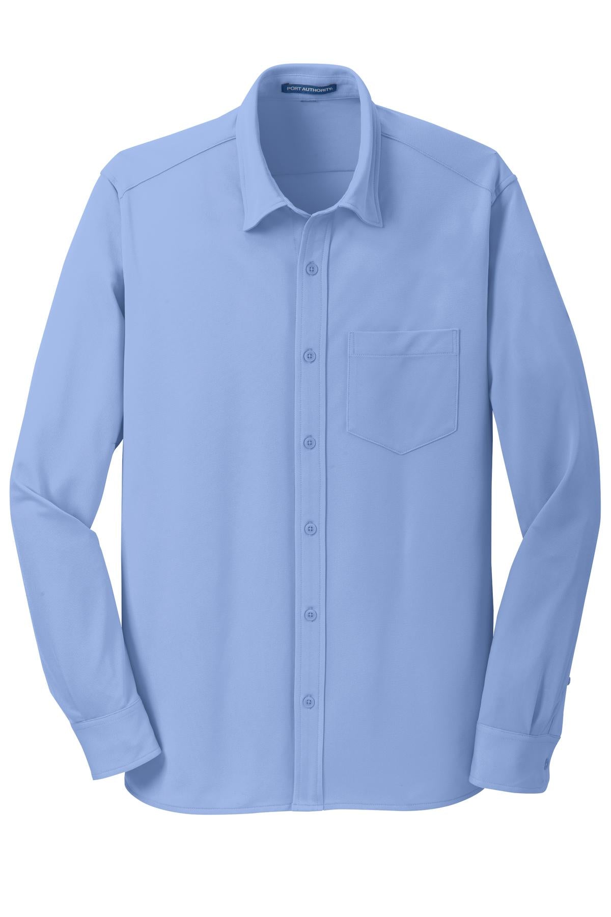 Front View of Dress Shr Blue Port Authority Dimension Knit Dress Shirt. K570