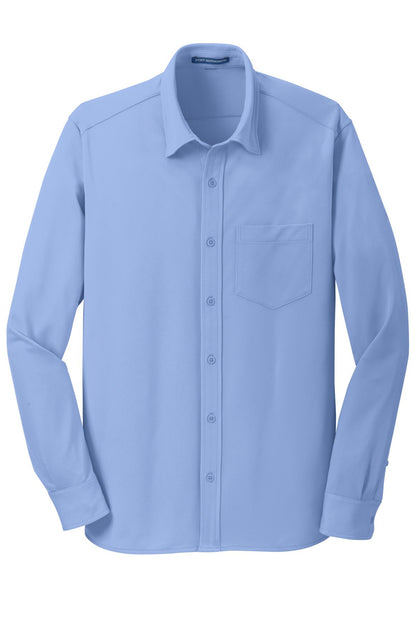 Front View of Dress Shr Blue Port Authority Dimension Knit Dress Shirt. K570