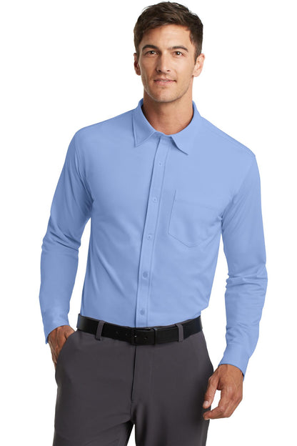 Front View of Dress Shr Blue Port Authority Dimension Knit Dress Shirt. K570
