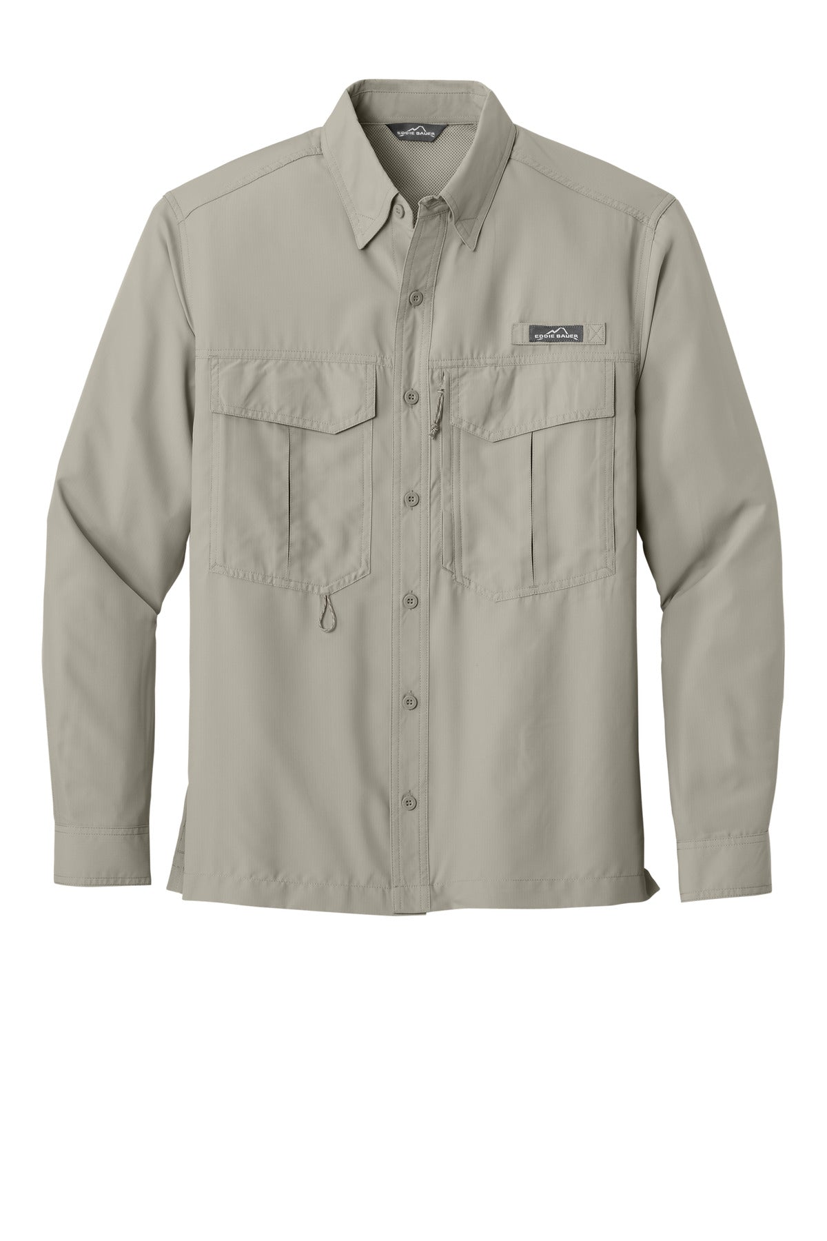 Front View of Driftwood Eddie Bauer - Long Sleeve Performance Fishing Shirt. EB600