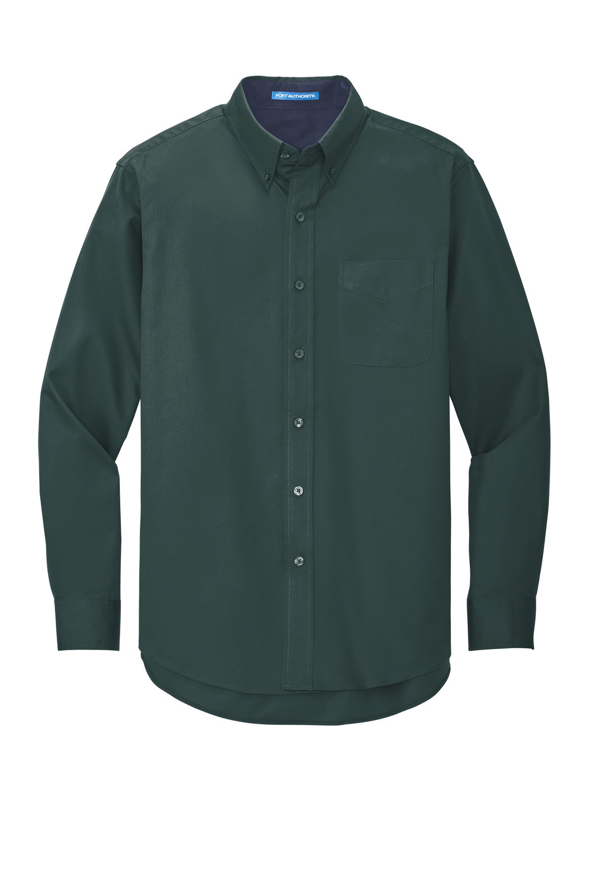 Front View of Drk Green/Navy Port Authority Extended Size Long Sleeve Easy Care Shirt S608ES
