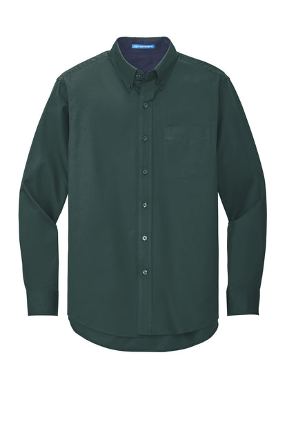Front View of Drk Green/Navy Port Authority Extended Size Long Sleeve Easy Care Shirt S608ES