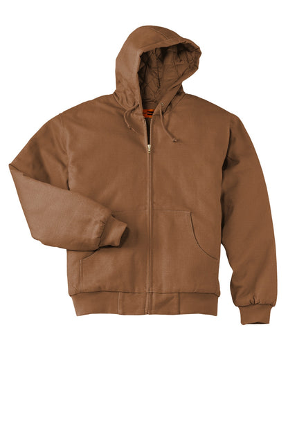 Front View of Duck Brown CornerStone Tall Duck Cloth Hooded Work Jacket. TLJ763H