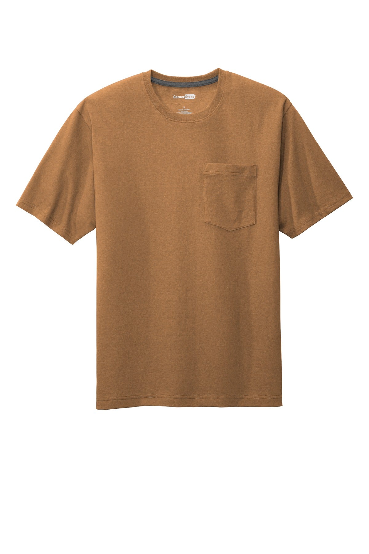 Front View of Duck Brown CornerStone Workwear Pocket Tee CS430