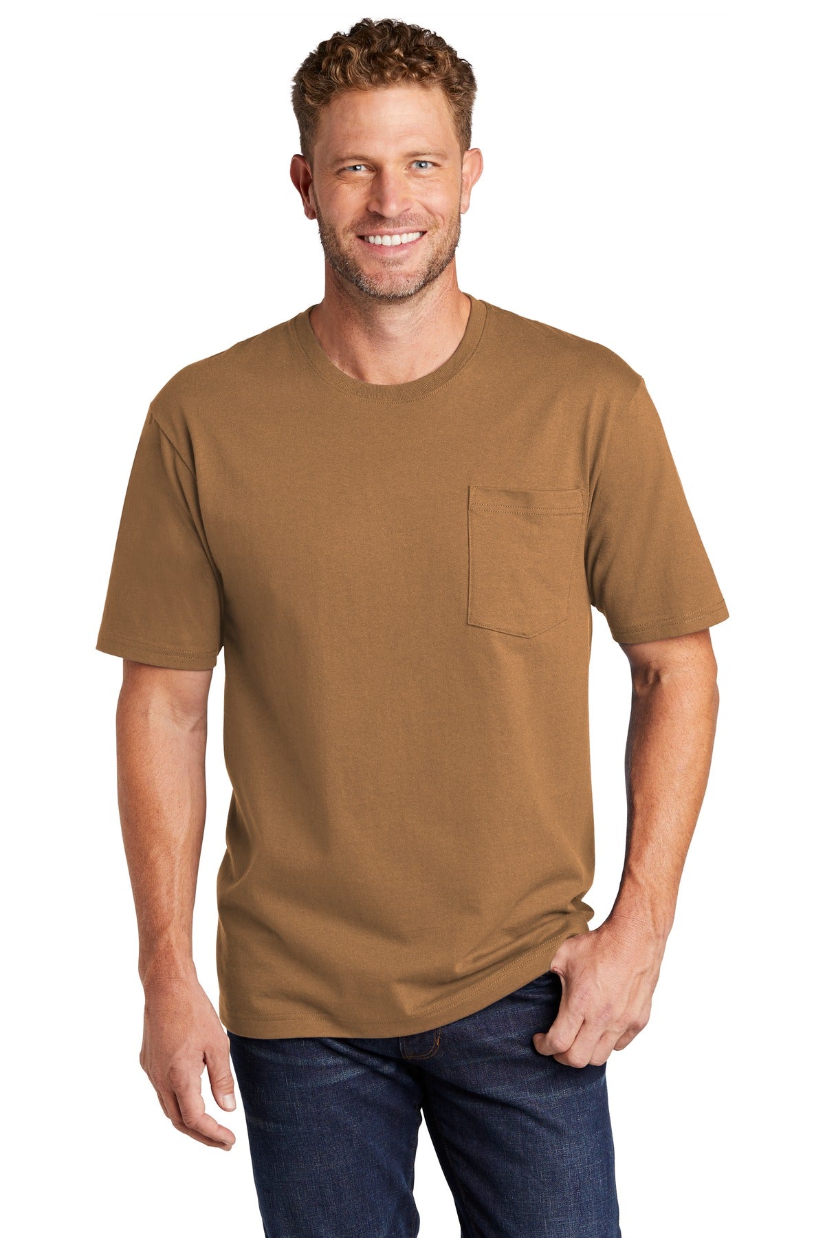 Front View of Duck Brown CornerStone Workwear Pocket Tee CS430