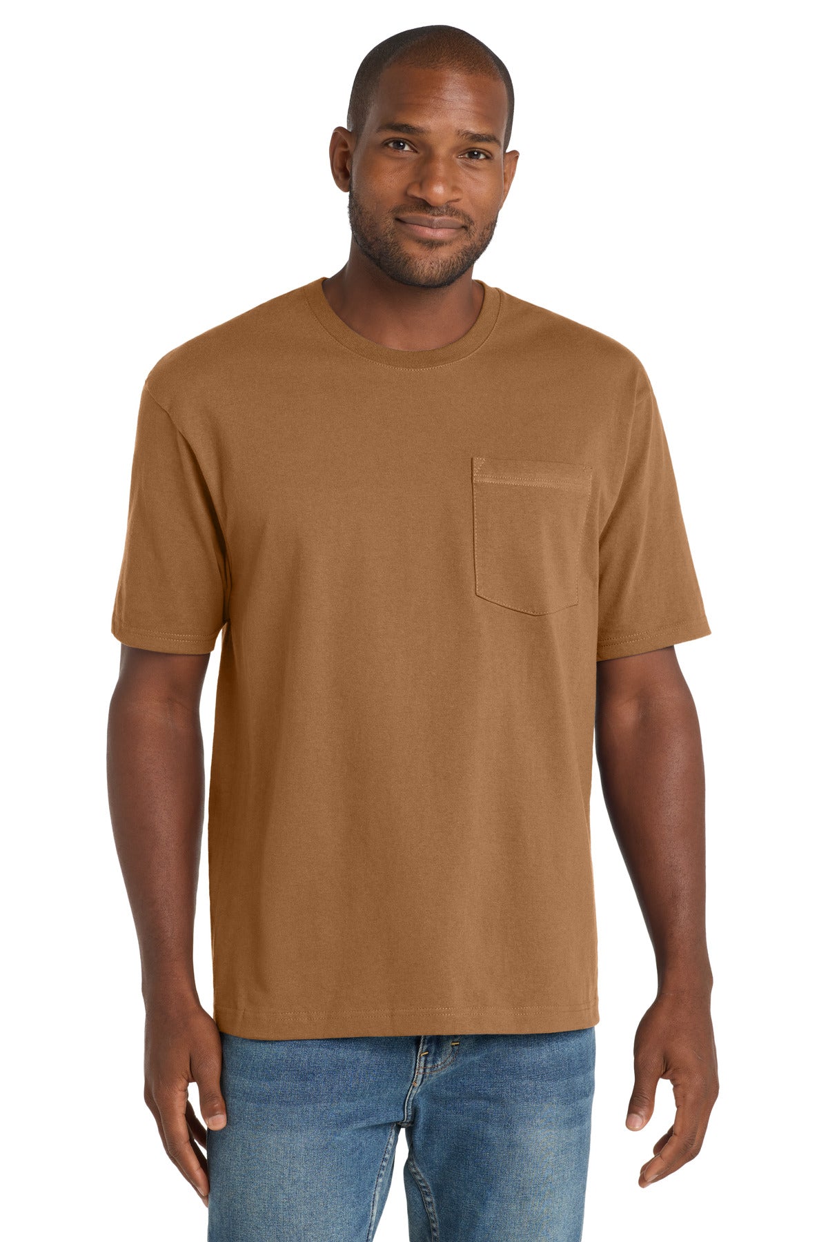 Front View of Duck Brown CornerStone Workwear Pocket Tee CS430