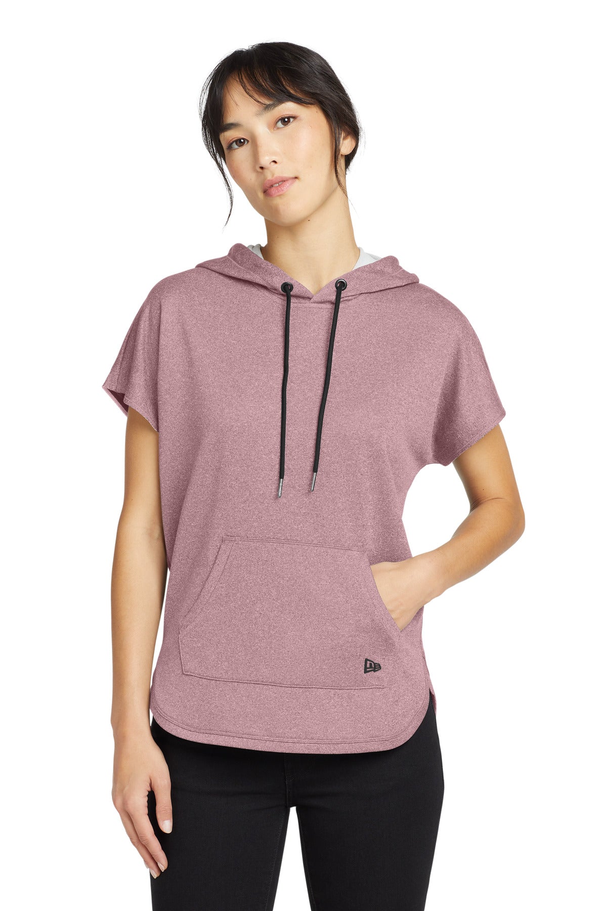 Front View of Dusty Mauve He New Era Women's Performance Terry Short Sleeve Hoodie LNEA533