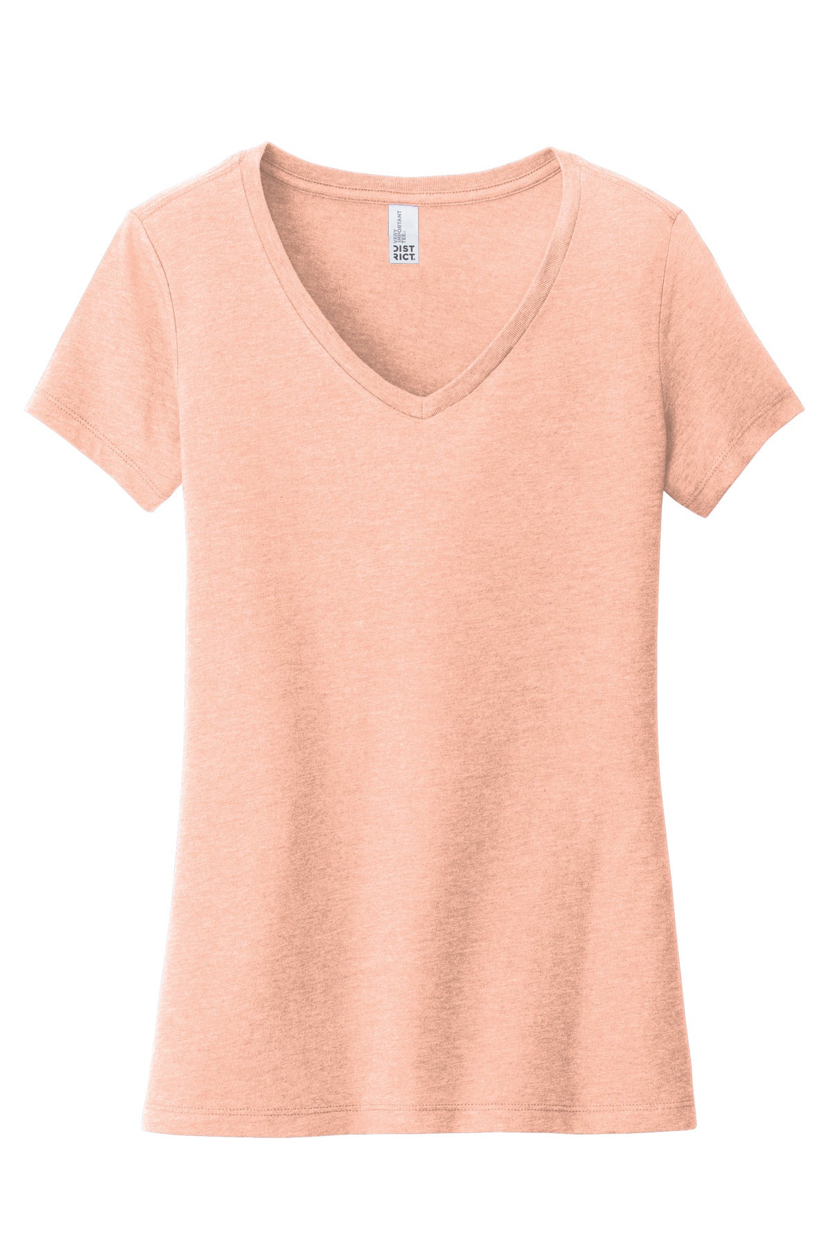 Front View of Dusty Peach District Women's Very Important Tee V-Neck. DT6503