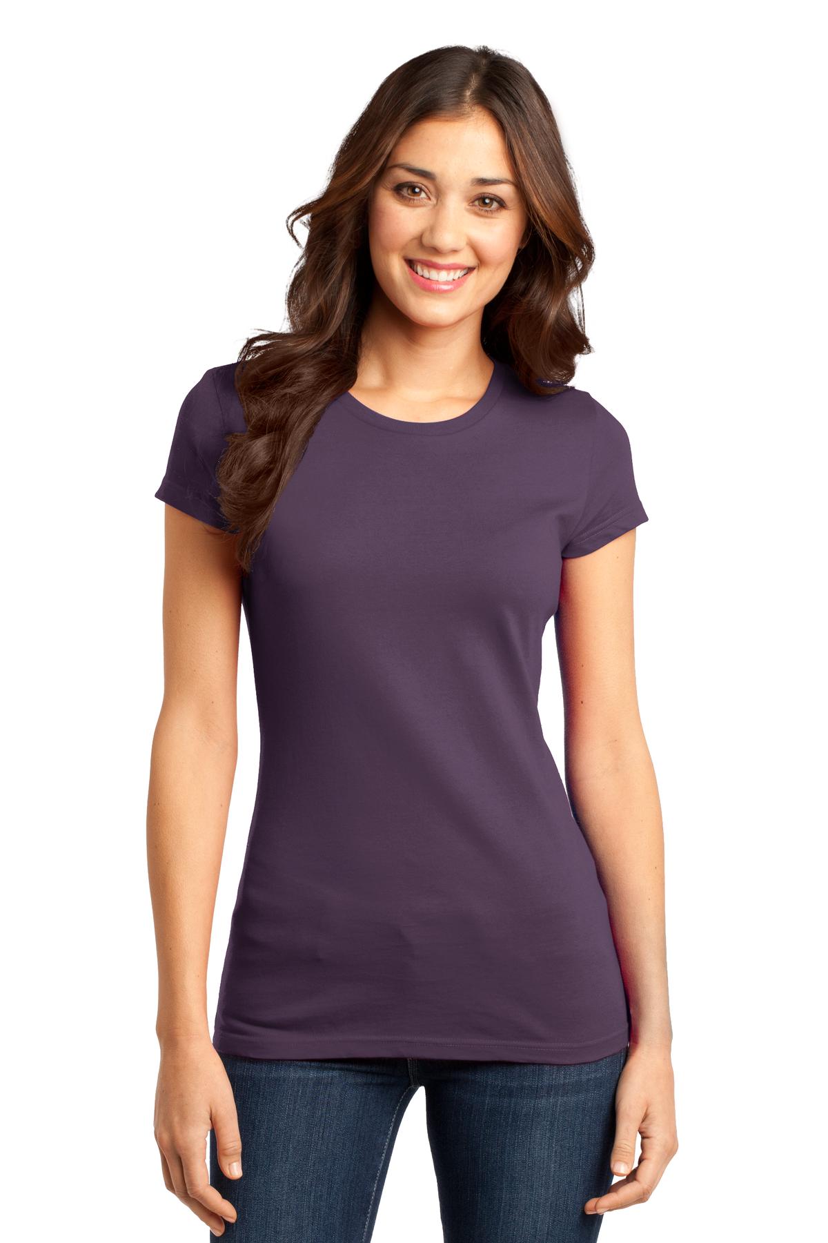 Front View of Eggplant District Women's Fitted Very Important Tee . DT6001