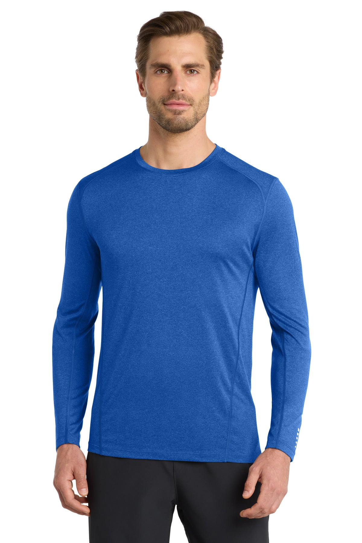 Front View of Electric Blue OGIO Long Sleeve Pulse Crew. OE321