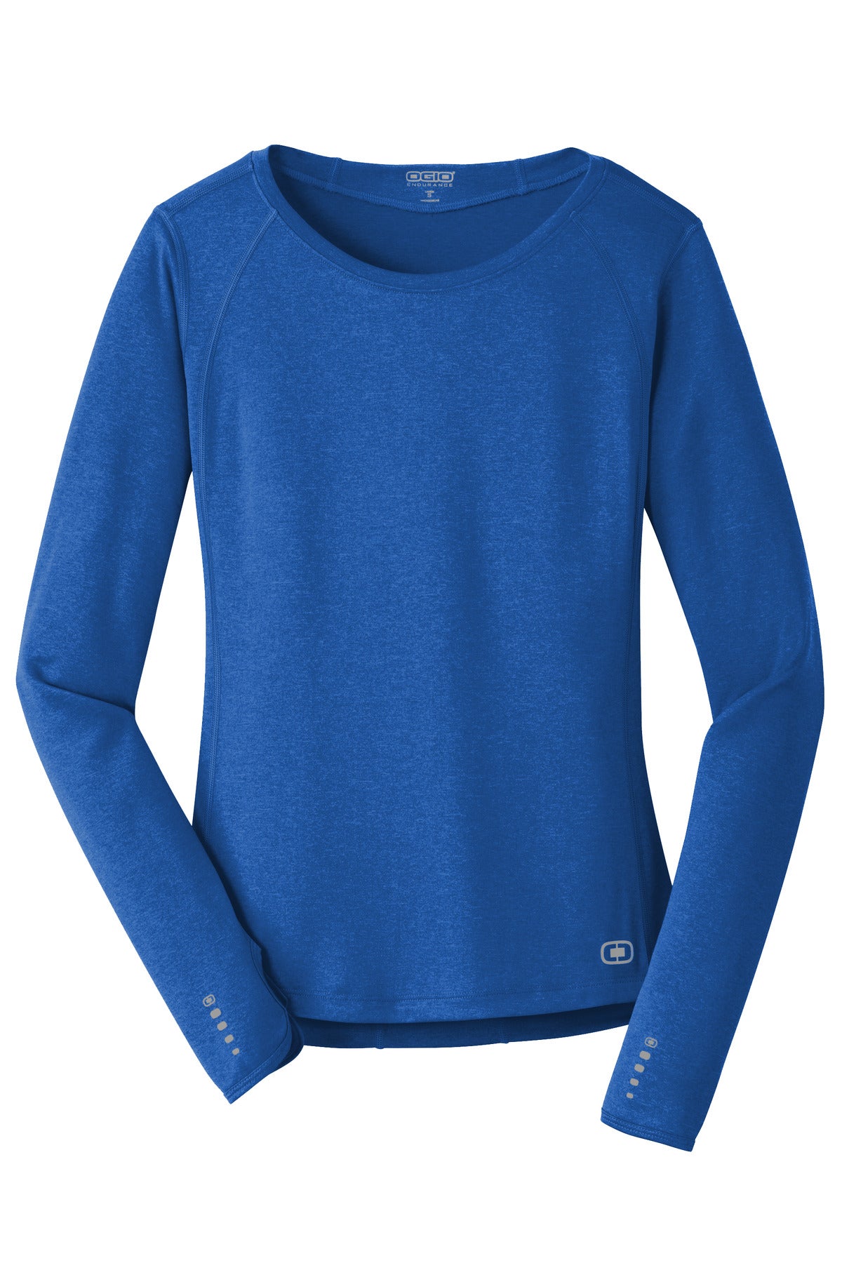 Front View of Electric Blue OGIO Women's Long Sleeve Pulse Crew. LOE321