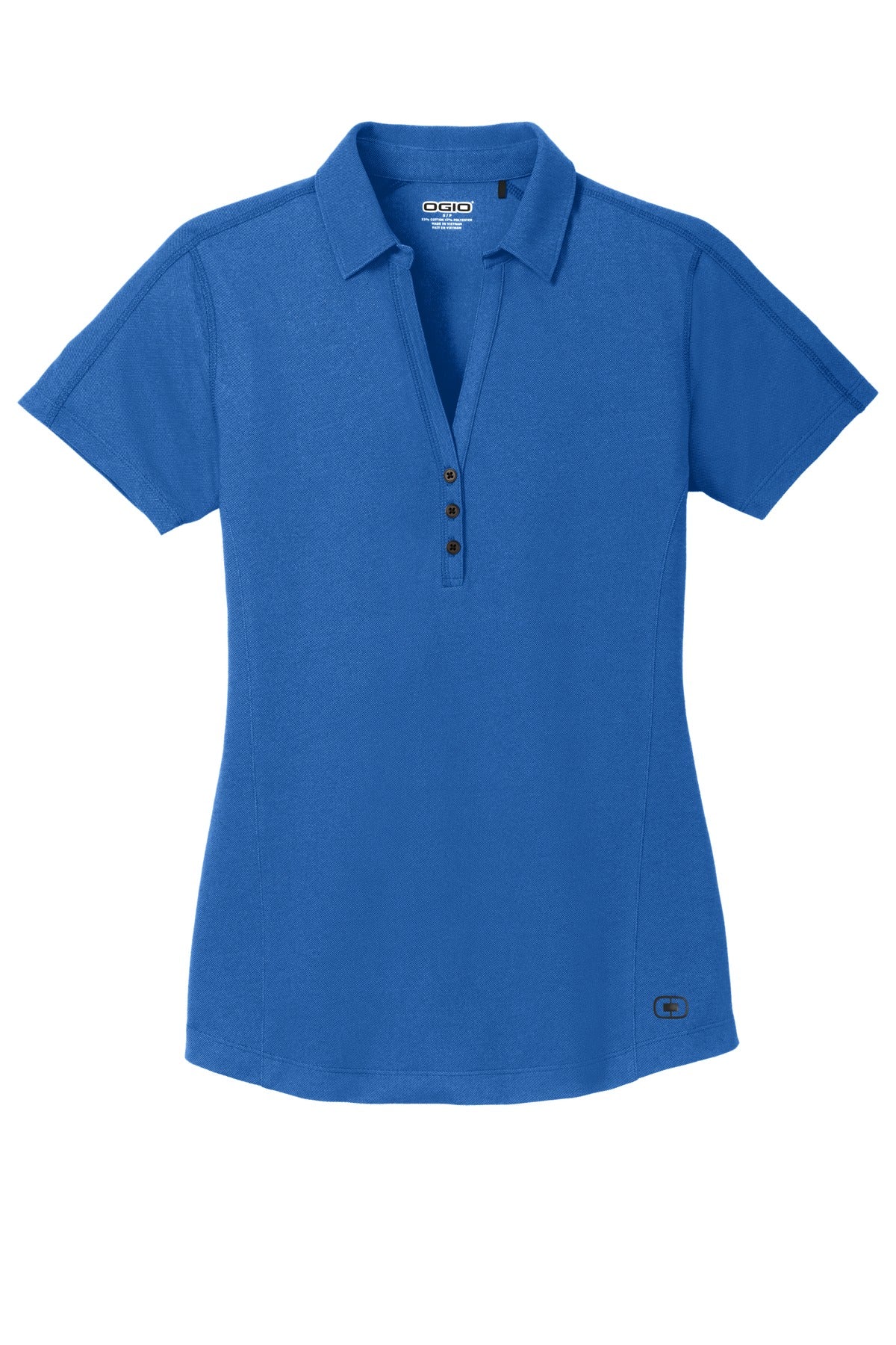Front View of Electric Blue OGIO Women's Onyx Polo. LOG126