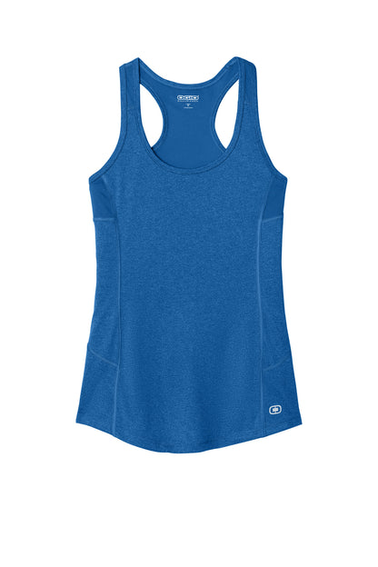 Front View of Electric Blue OGIO Women's Racerback Pulse Tank. LOE322