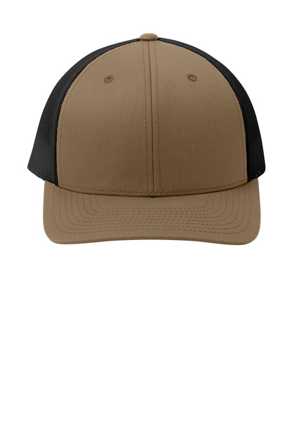 Front View of ElmBrn/Blk Sport-Tek YP Classics Retro Trucker Cap. STC39