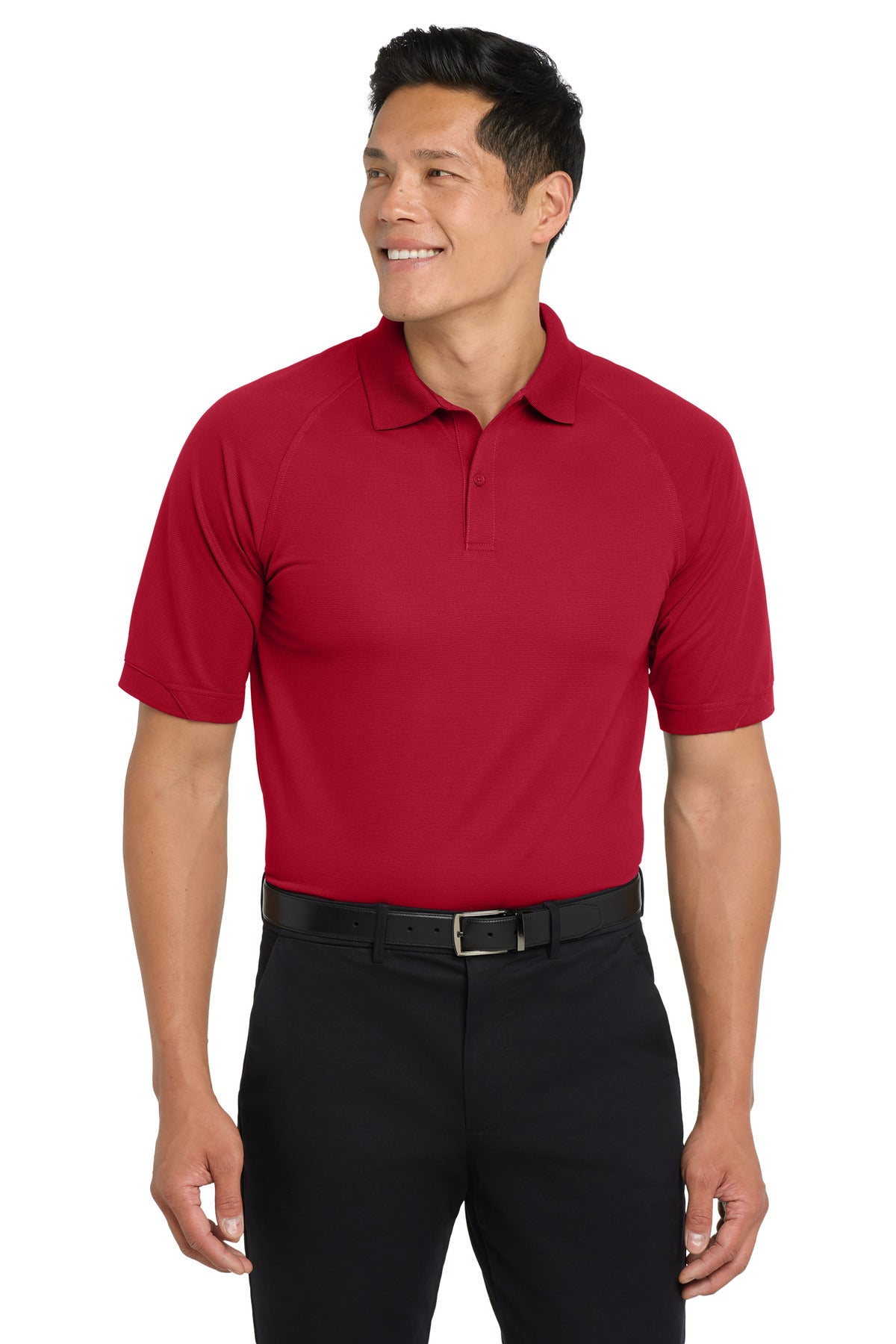 Front View of Engine Red Port Authority Dry Zone Ottoman Polo. K525