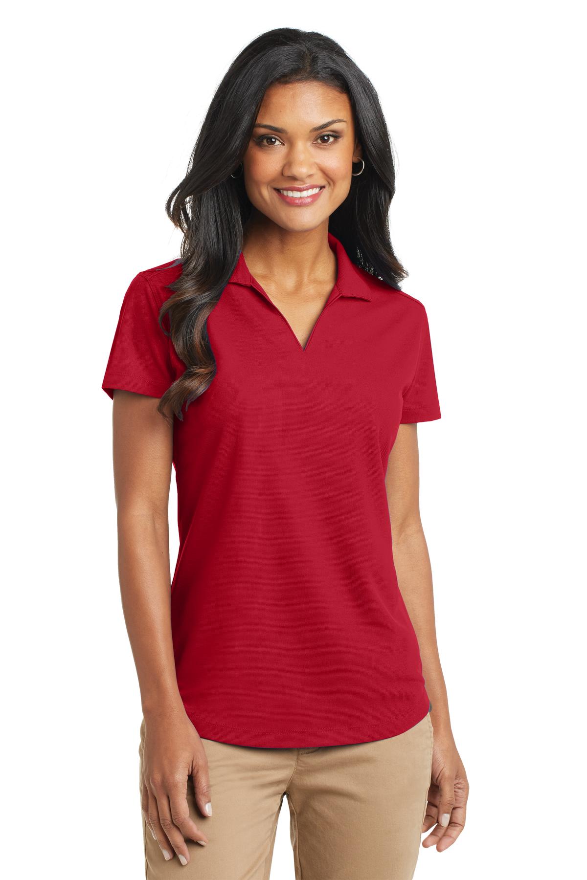 Front View of Engine Red Port Authority Women's Dry Zone Grid Polo. L572
