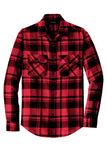 Front View of Engine Red/Blk Port Authority Plaid Flannel Shirt. W668