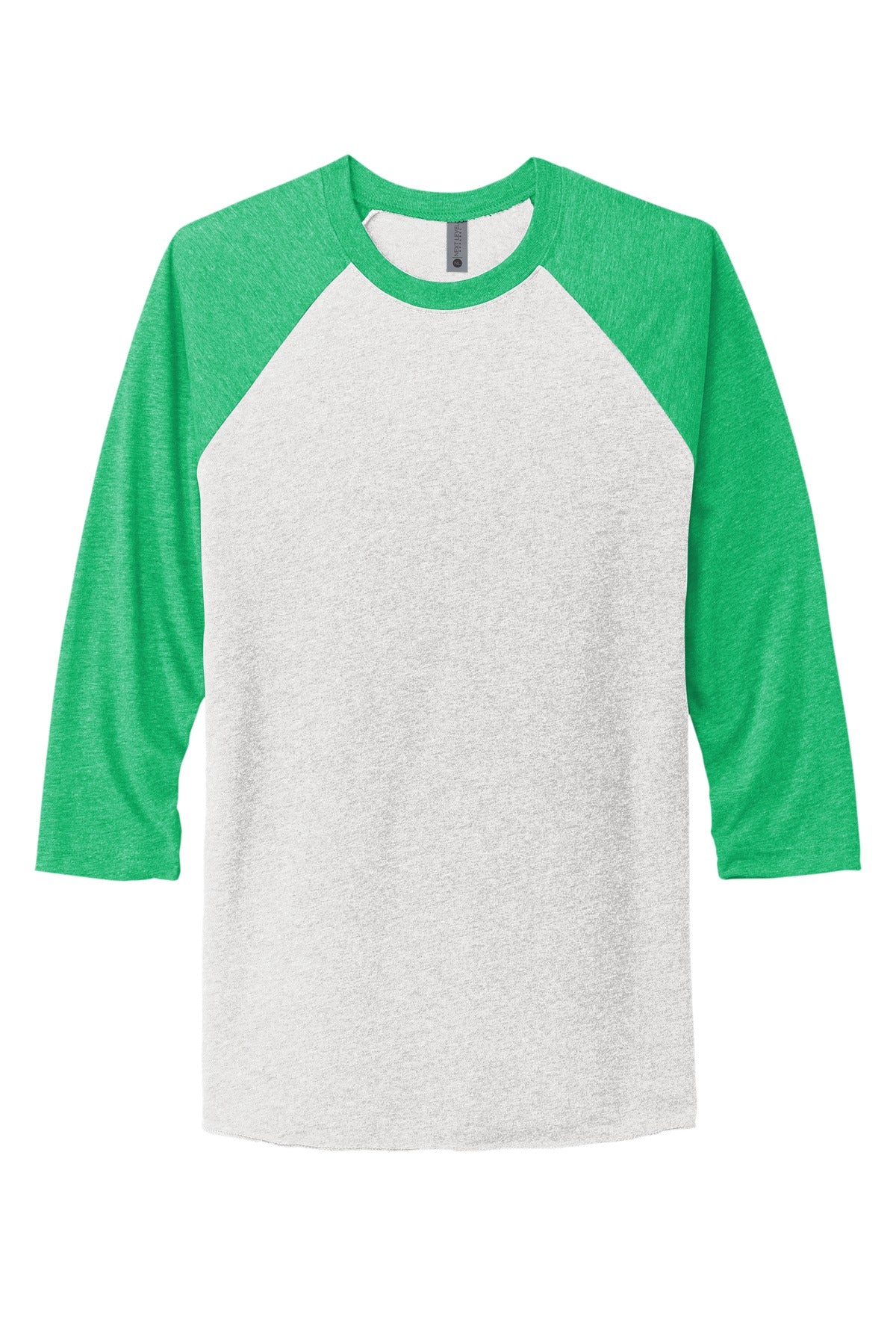 Front View of Envy/HtrWt Next Level Apparel Adult Tri-Blend 3/4-Sleeve Raglan Tee. NL6051