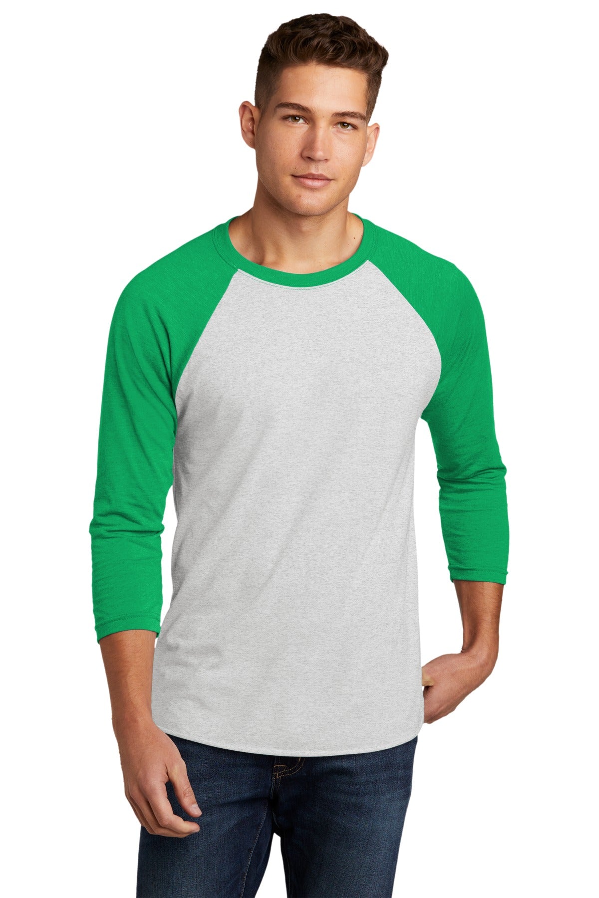 Front View of Envy/HtrWt Next Level Apparel Adult Tri-Blend 3/4-Sleeve Raglan Tee. NL6051