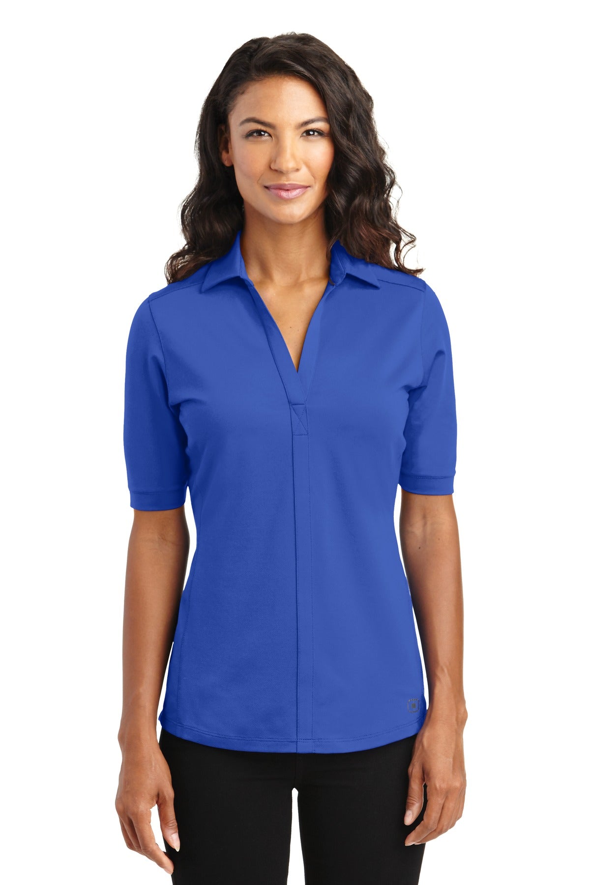 Front View of Enzyme Blue OGIO Women's Metro Polo. LOG130