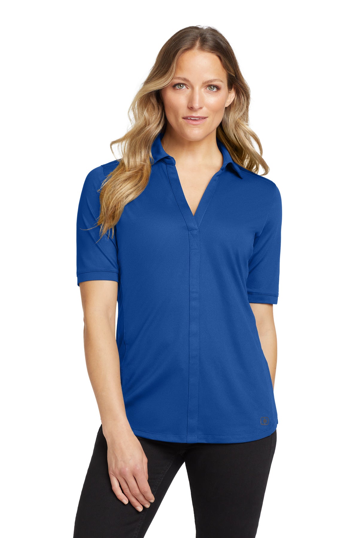 Front View of Enzyme Blue OGIO Women's Metro Polo. LOG130