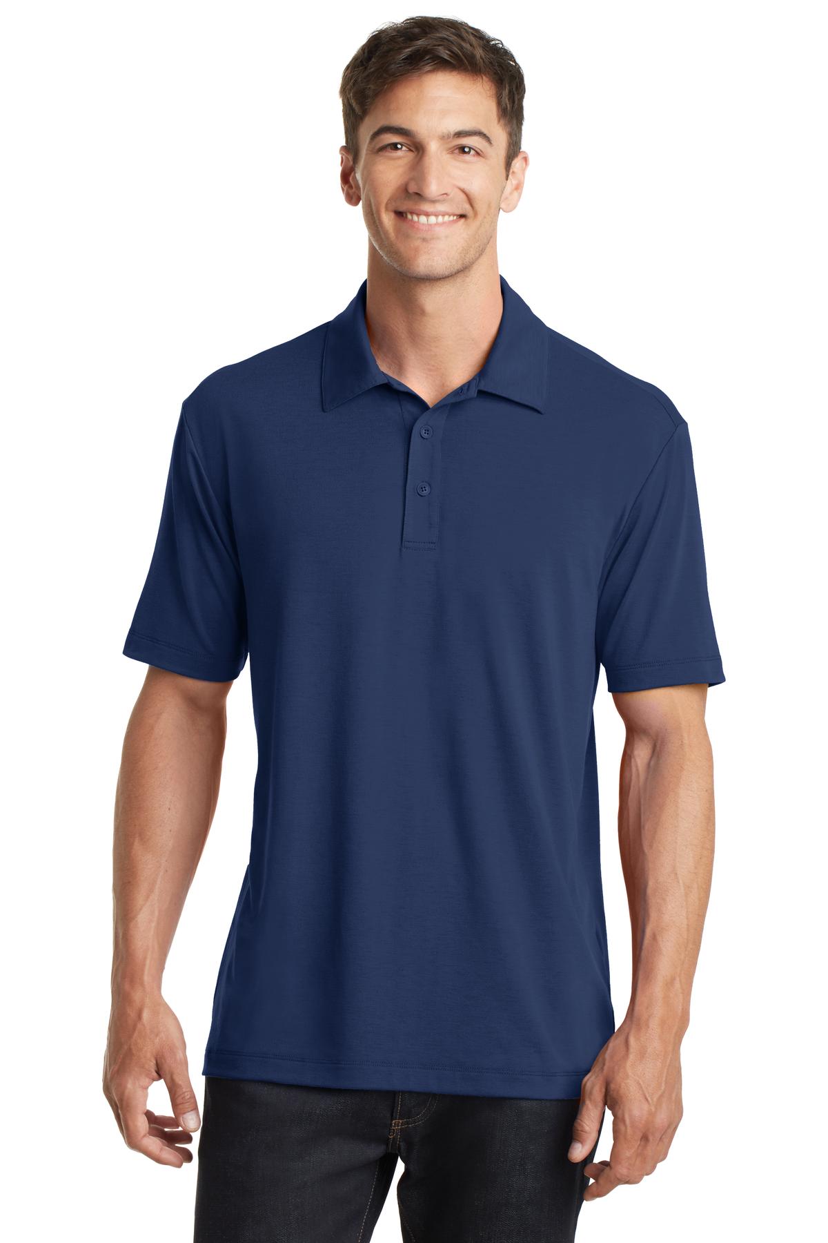 Front View of Estate Blue Port Authority Cotton Touch Performance Polo. K568