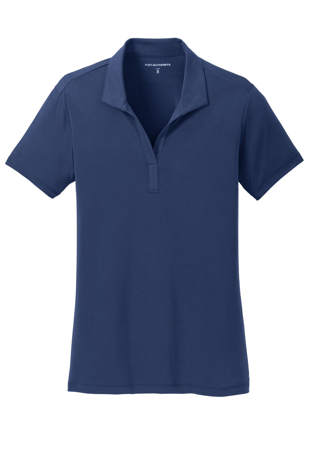 Front View of Estate Blue Port Authority Women's Cotton Touch Performance Polo. L568