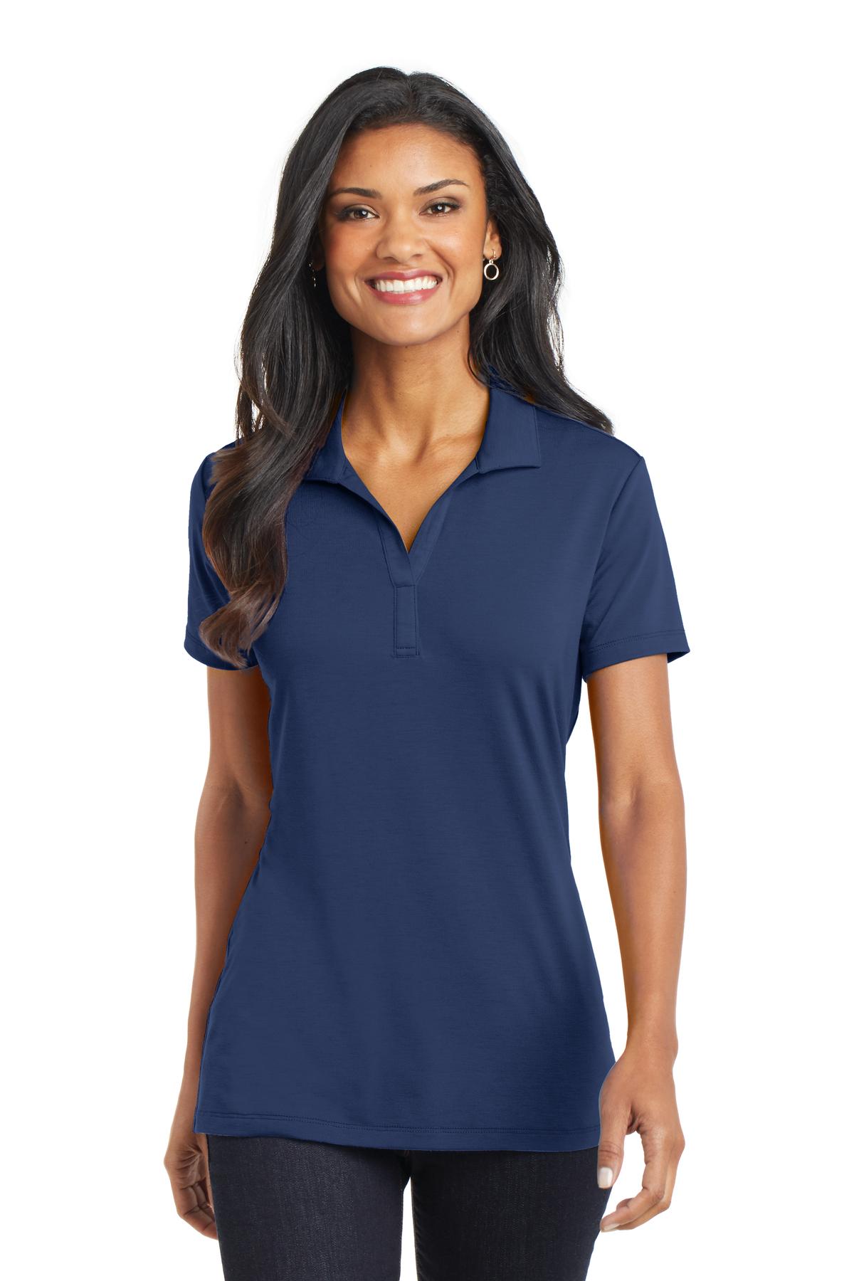 Front View of Estate Blue Port Authority Women's Cotton Touch Performance Polo. L568