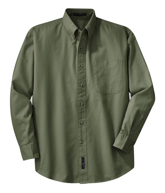 Front View of Faded Olive Port Authority Long Sleeve Twill Shirt. S600T