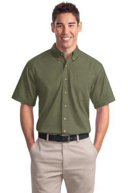 Front View of Faded Olive Port Authority Short Sleeve Twill Shirt. S500T