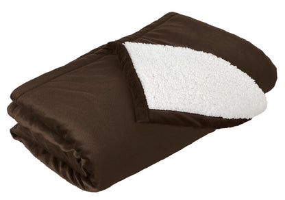 Front View of Fireside Brown Port Authority Mountain Lodge Blanket. BP40