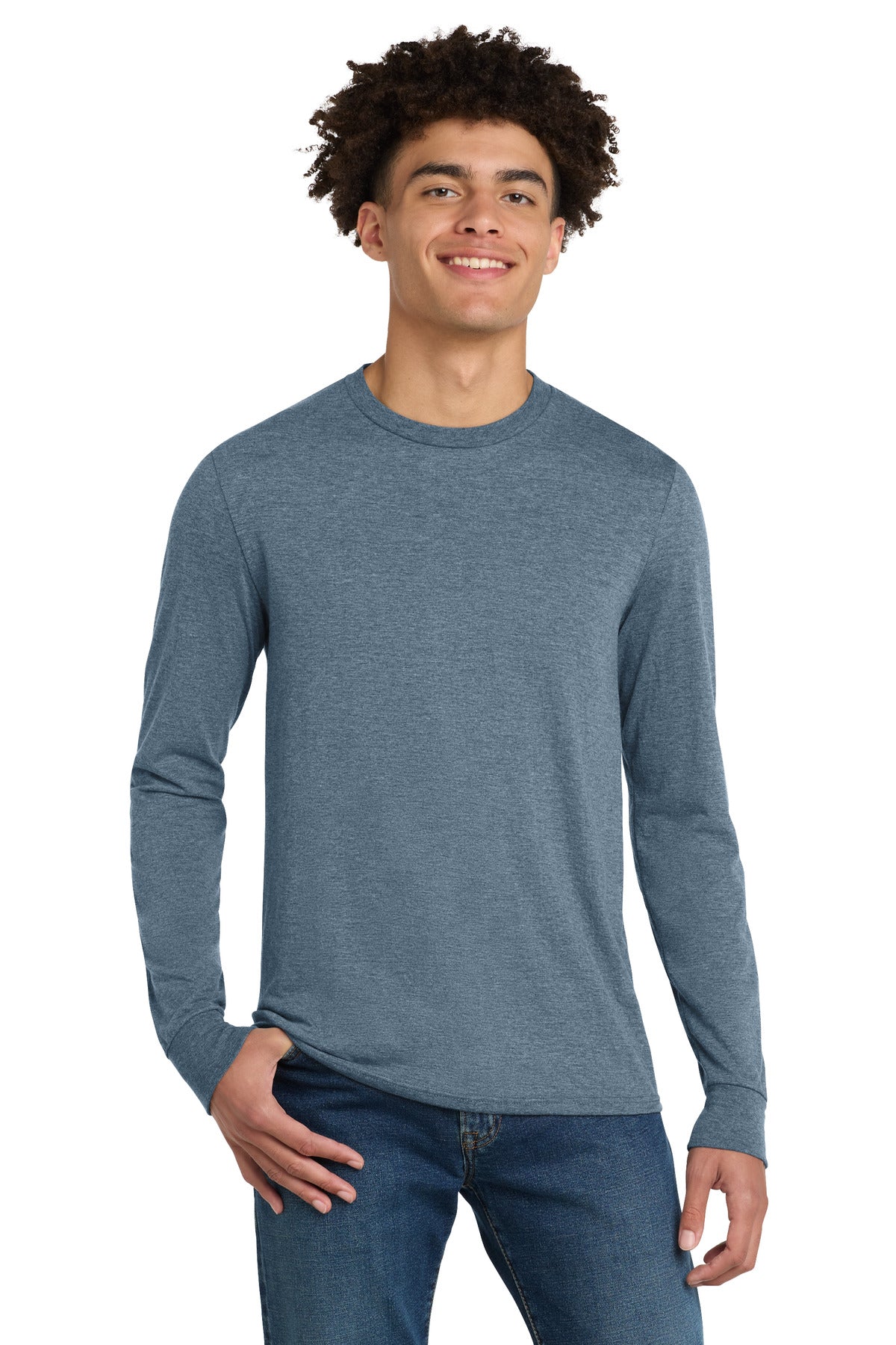 Front View of FlntBluHtr District Perfect Tri Long Sleeve Tee . DM132