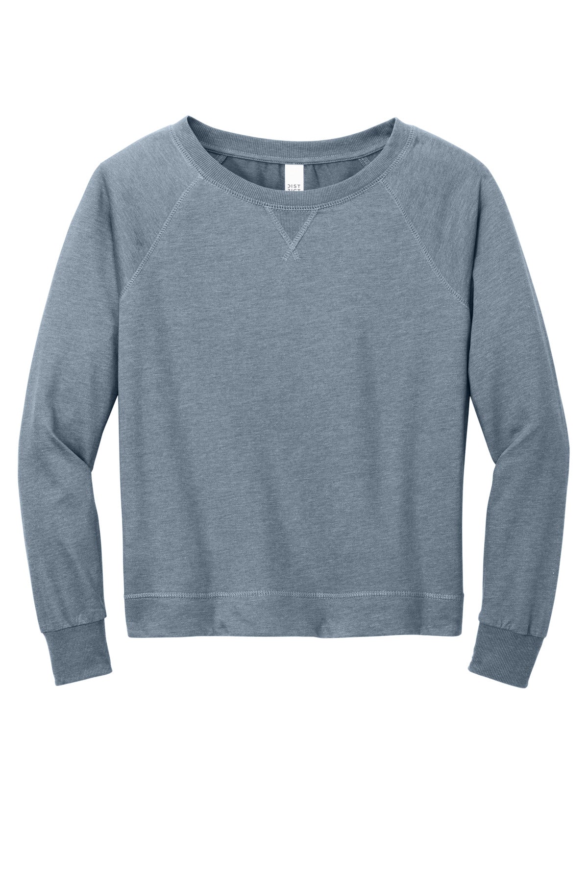 Front View of FlntBluHtr District Women's Featherweight French Terry Long Sleeve Crewneck DT672