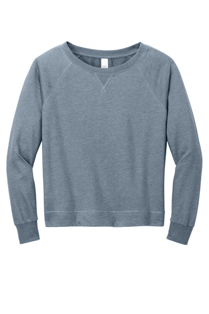 Front View of FlntBluHtr District Women's Featherweight French Terry Long Sleeve Crewneck DT672