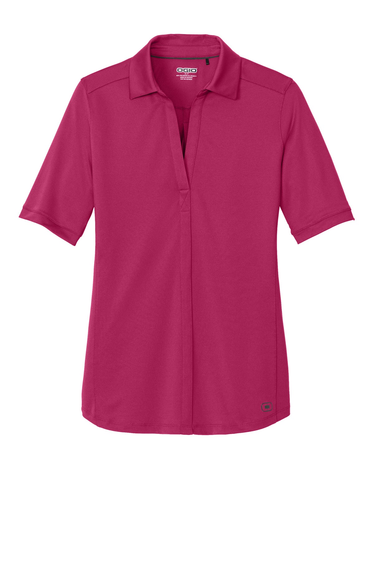 Front View of Flush Pink OGIO Women's Metro Polo. LOG130